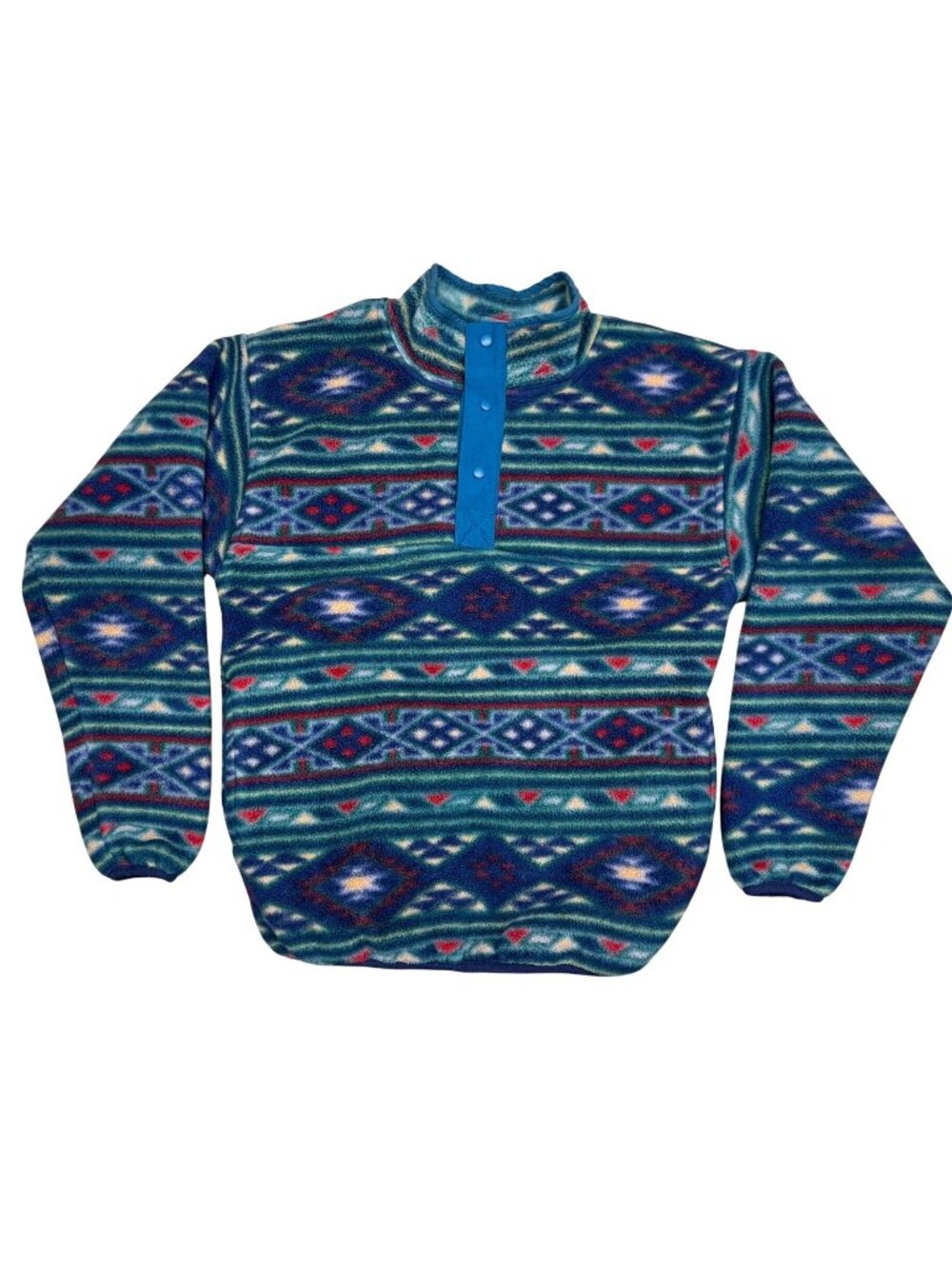 Vintage 90s Southwestern Aztec Fleece 1/4 Snap Pullover Sierra Sport Large USA